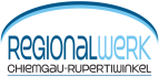 Logo des Regionalwerks Chiemgau-Rupertiwinkel mit Schriftzug und Regenbogen in Blautönen