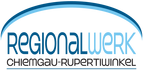Logo des Regionalwerks Chiemgau-Rupertiwinkel mit Schriftzug und Regenbogen in Blautönen
